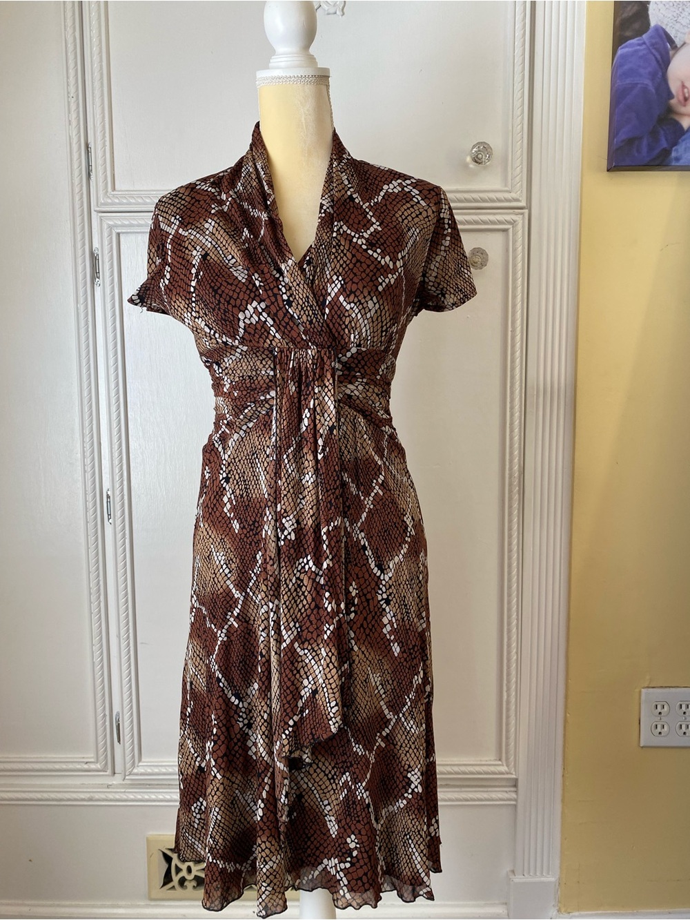 Signature by Sangria Brown Snake-Print V-Neck Midi Dress